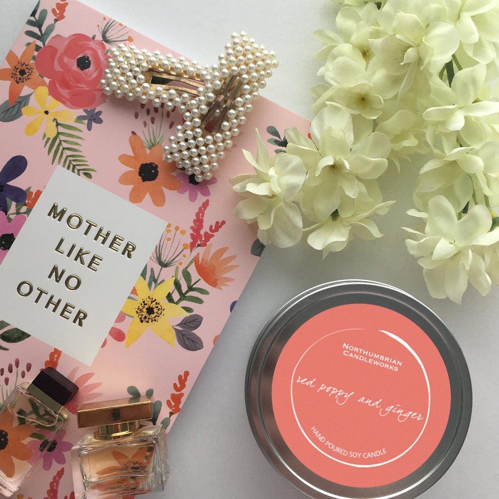 Northumbrian Candleworks - Red Poppy & Ginger - Candle with Flowers and Gifts