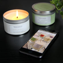 Load image into Gallery viewer, Northumbrian Candleworks - Lime Mandarin &amp; Basil - Candle in a Tin with Phone
