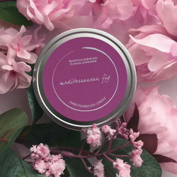Northumbrian Candleworks - Mediterranean Fig - Candle in a Tin with Flowers