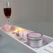 Load image into Gallery viewer, Northumbrian Candleworks - English Rose - Tin Candle in Bath with Wine
