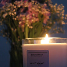 Load image into Gallery viewer, Northumbrian Candleworks - Sweet Violet - Candle in a Glass Jar Lit with Flowers

