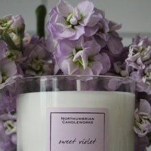 Load image into Gallery viewer, Northumbrian Candleworks - Sweet Violet - Candle in a Glass Jar with Flowers
