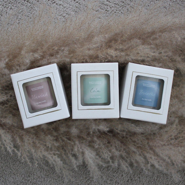 Northumbrian Candleworks - Unwind, Calm and Breathe Candles from The Relax Collection - Home Decor and Pampas Grass