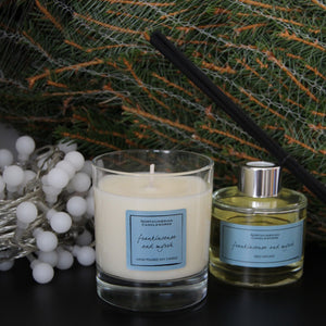 Northumbrian Candleworks - Frankincense & Myrrh - Christmas Reed Diffuser with Candle in a Glass Jar