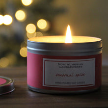 Load image into Gallery viewer, Northumbrian Candleworks - Seasonal Spice - Christmas Tin Candle with Tree and Lights
