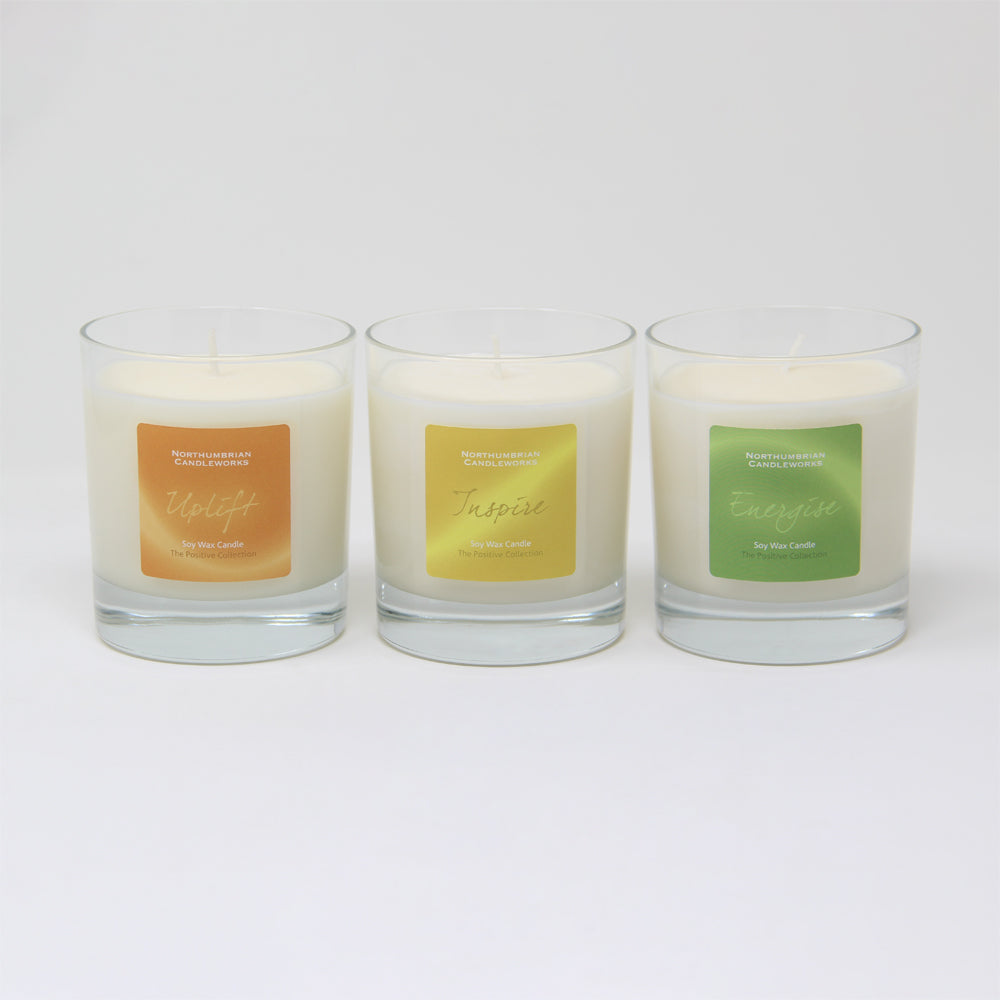 Northumbrian Candleworks - Uplift, Inspire and Energise Candle in a Glass Jar from The Positive Collection