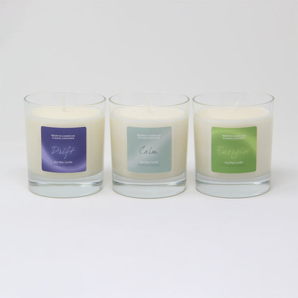 Northumbrian Candleworks - Drift, Calm and Energise Candle in a Glass Jar from The Wellbeing Collection