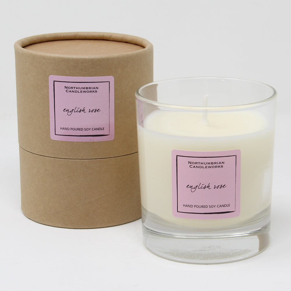 Northumbrian Candleworks - English Rose - Candle in a Glass Jar with Tube