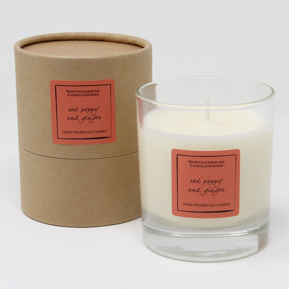 Northumbrian Candleworks - Red Poppy & Ginger - Candle in a Glass Jar with Tube