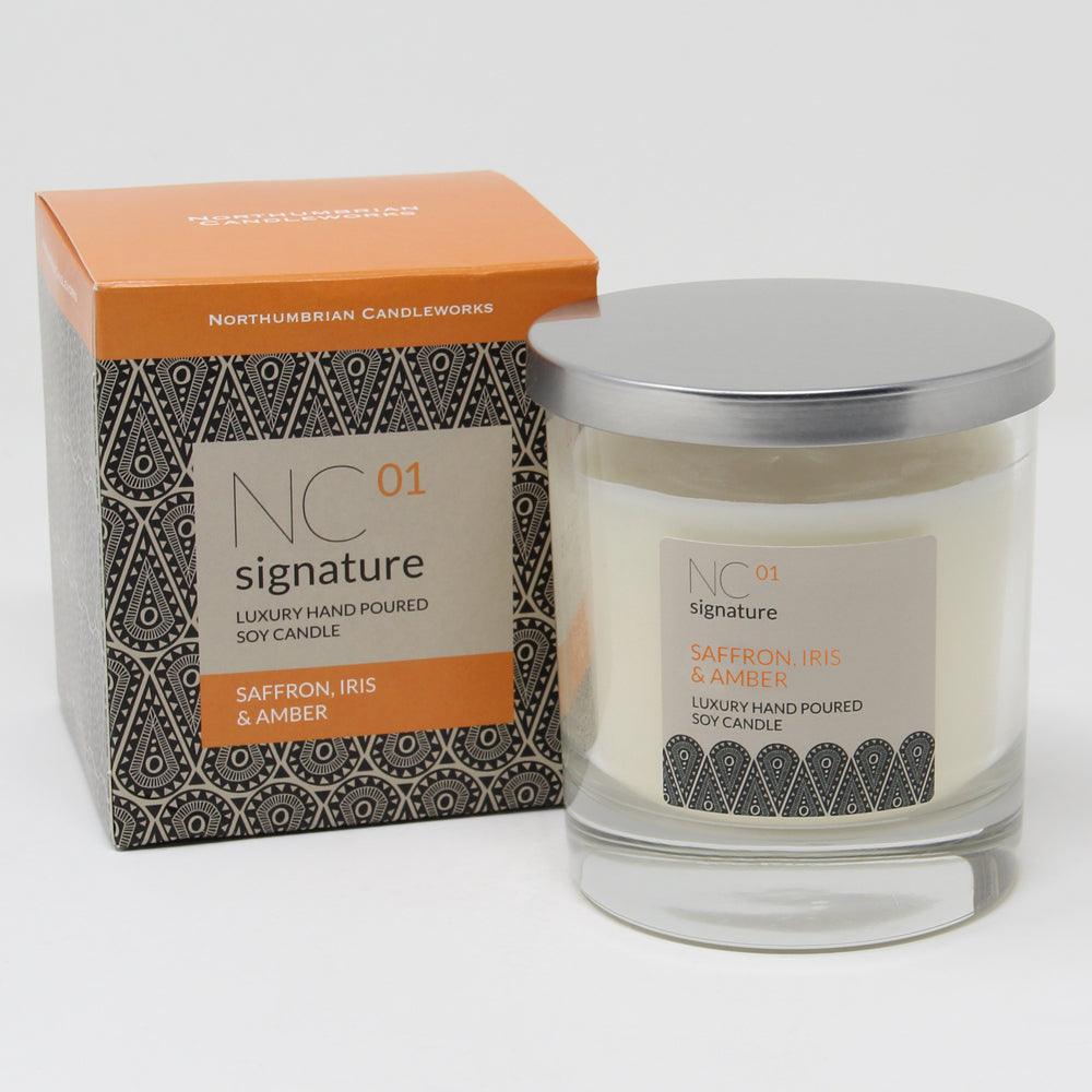Northumbrian Candleworks - Saffron Iris & Amber - Candle in a Glass Jar with Lid & Box