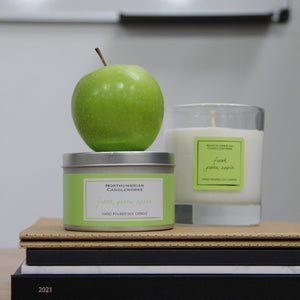 Northumbrian Candleworks - Fresh Green Apple - Candle in a Glass Jar with Tin, Apple and Books