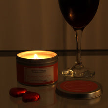 Load image into Gallery viewer, Northumbrian Candleworks - Red Poppy &amp; Ginger - Candle in a Tin with Chocolate and Wine
